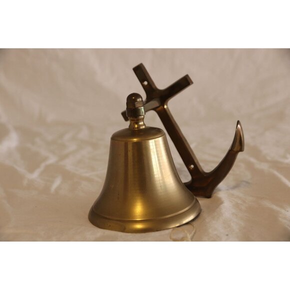 Vintage Solid Brass Anchor Door Knocker Bell Mid Century 1970's - Picture 1 of 8